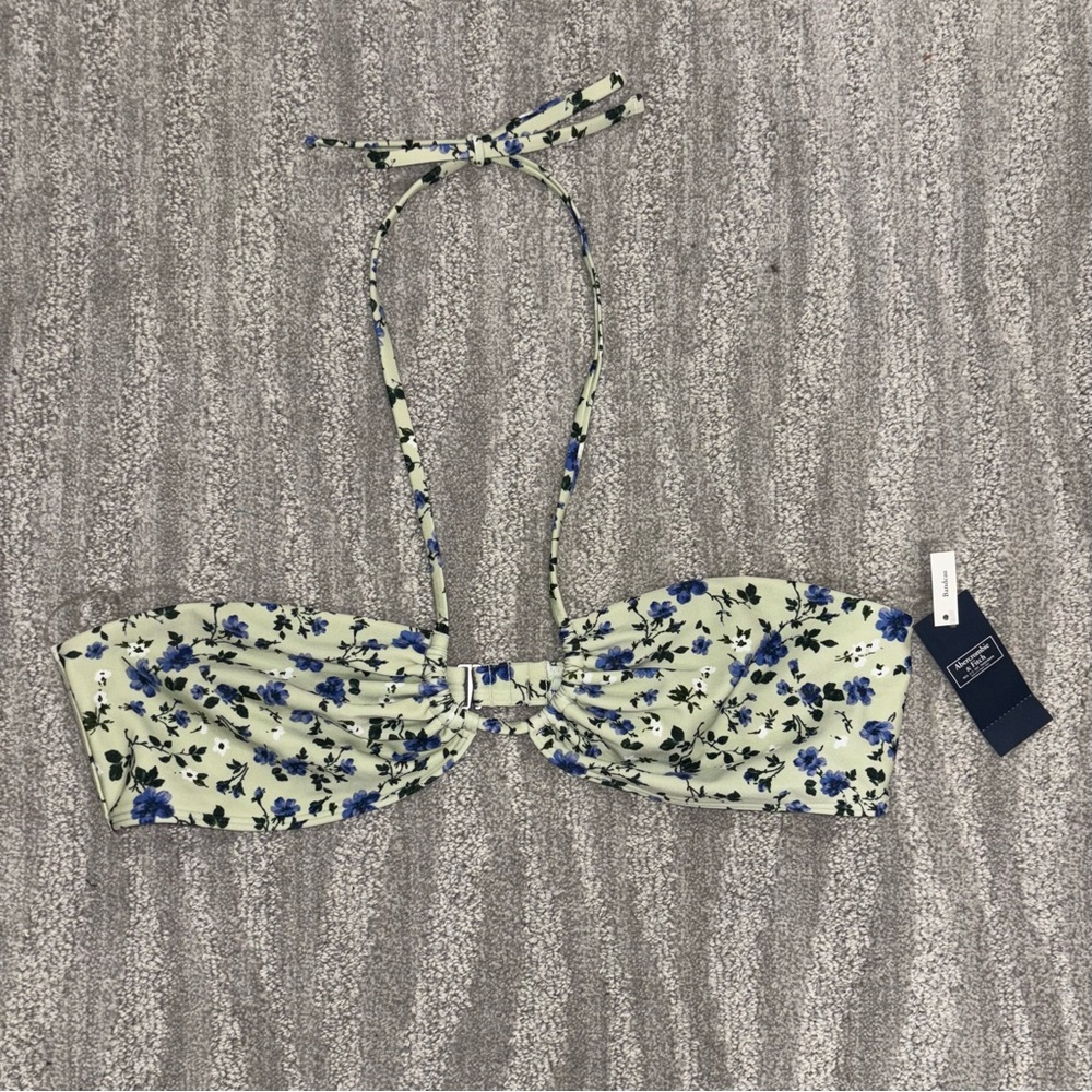 NWT Abercrombie & Fitch Green Floral Bandeau Bikini Top Boho Preppy Women’s Sz L